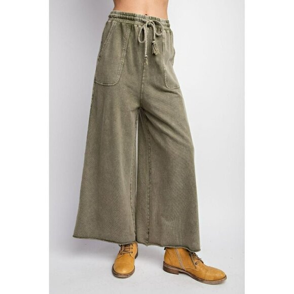 Easy Does It Mineral Washed Wide Leg Pants in Olive - Picture 2 of 5